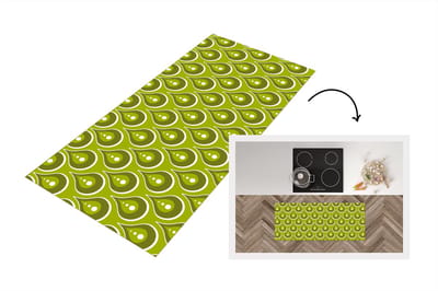 Keukenloper 120x50 cm - Keukenmat vinyl Patronen - Retro - Regen - Druppel - Groen - Keukenmatten loper - Keuken vloerkleed tapijt