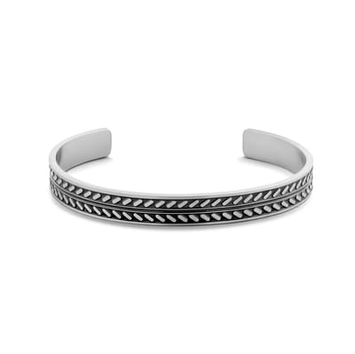 Frank 1967 7FB-0565 Stalen Armband - Heren - Bangle - 62 x 51 mm - 8 mm Breed - 18 cm - Zwart Bewerkt - Zilverkleurig