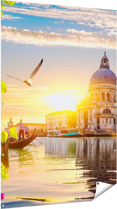 Gards Tuinposter Kanaal in Veneti� met Bloemen - 120x180 cm - Tuindoek - Tuindecoratie - Wanddecoratie buiten - Tuinschilderij