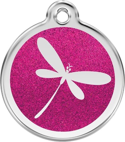 Red Dingo Hondenpenning 30 mm libellen glitter roze