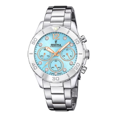 Festina F20603/4 Dames Horloge - Chronograaf - Mineraalglas - Roestvrijstaal/Staal - Zilverkleurig - Ø 39 mm - Quartz - Vouw/Vlindersluiting