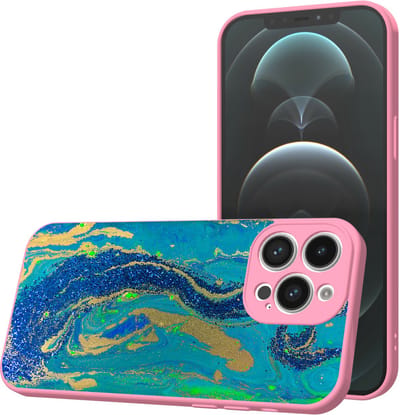 Smartphonica Telefoonhoesje Geschikt voor iPhone 12 Pro Max met Blauw Goud Marmer opdruk - TPU Back Cover Case Blue Gold Marble Design - Roze geschikt voor iPhone 12 Pro Max