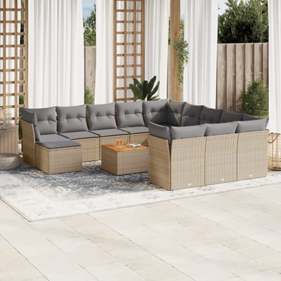 vidaXL - 13-delige - Loungeset - met - kussens - poly - rattan - gemengd - beige