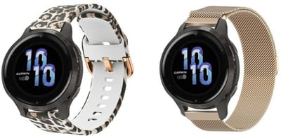 Strap-it Milanese band (Champagne) + Siliconen band (Lucky Leopard) - - Geschikt voor Garmin VIvoactive 4s / Vivomove 3s / Venu 2s - Horlogeband / Polsband / Armband / Sportarmband -Siliconen armband - RVS Stalen magneetsluiting - Magnetisch bandje