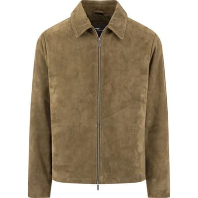 Fynch-Hatton Jack Velours Full Zip Turndown Collar Donker Khaki / male