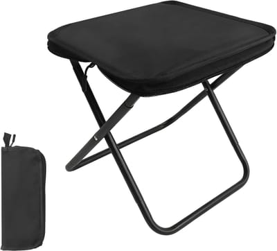 Opvouwbare Camping Kruk - Lichtgewicht 0.6 kg - 220 lbs Draagvermogen - Zwart Kleur - Voor Vissen en Wandelen - Compact 28x12 cm - Snel te Ontvouwen - Veilig Slot Systeem