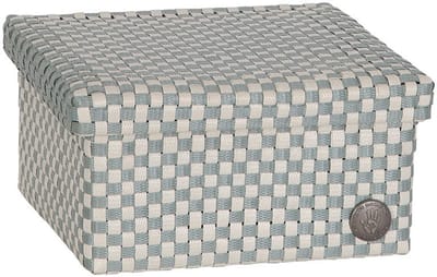 Handed by - Opbergbox met deksel – Woonkamer, slaapkamer, kinderkamer, babykamer, kantoor - Cube Basket small - lichtgroen geruit patroon