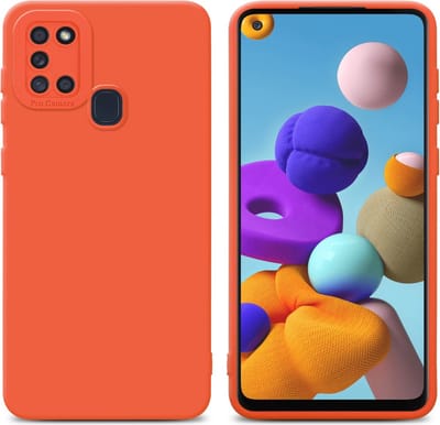 Cadorabo Hoesje geschikt voor Samsung Galaxy A21s in FLUID ORANJE - Beschermhoes gemaakt van flexibel TPU silicone Cover Fluid Case