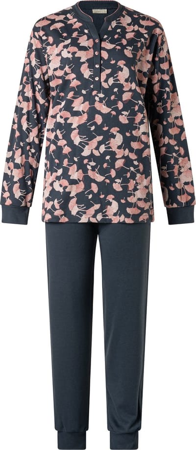 Lunatex - extra dikke dames pyjama interlock 124201 - print-top - blauw - maat L