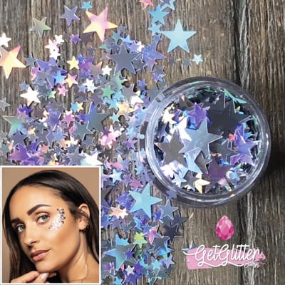 GetGlitterBaby® - Biologische / Biologisch afbreekbare Zilveren Sterren Chunky Festival Glitters voor Lichaam en Gezicht / Biodegradable Face Body Jewels Zilver