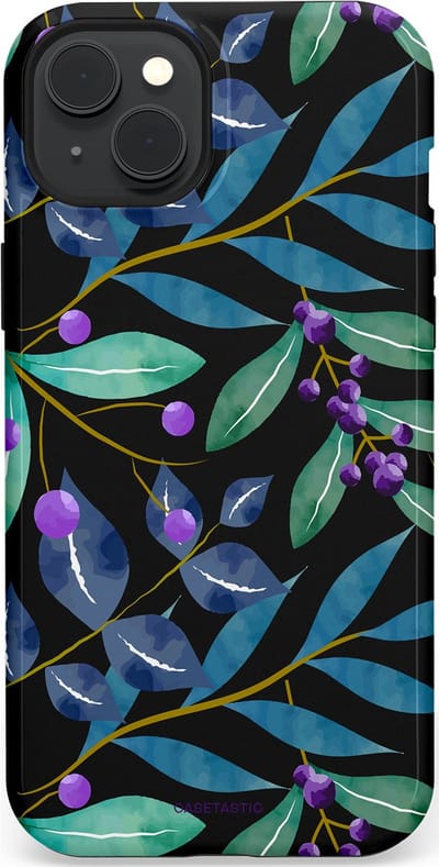 Casetastic hoesje geschikt voor Apple iPhone 15 Plus - MagSafe - Dubbellaagse bescherming - Besjes fantasie - Fashion Case - Zwart Petrol Saliegroen