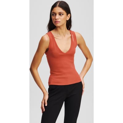 Karl Lagerfeld Ribbed V-neck Tank Top Cinnabar Taglia: XS | Canottiere Outlet | Donna | Rosso