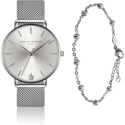 Dameshorloge en armband Amelia Parker Capsule Grey