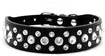 Hondenhalsband van kunstleer met strass-steentjes voor honden en katten, maat L, zwart
