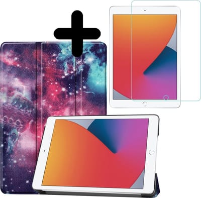 Hoesje - Geschikt voor Apple iPad 8 (2020) - 10.2 inch - 8e Generatie - Met Screenprotector - Hardcover Book Case - Trifold Bookcase Hoes - Hard Cover - Tablethoes - Galaxy