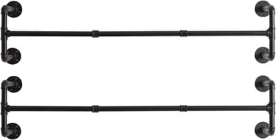 RUX® Kledingstang voor aan de Muur – Hoogwaardige Stalen Kledingroede – Set van 2 – Kledingrek - Hangrek - Garderobe Stang – 94cm - Zwart - 94cm x 9cm x 9cm