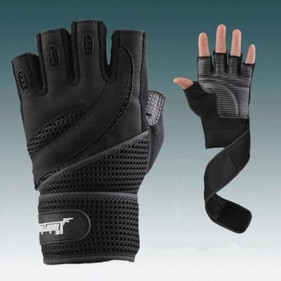 Heren Bodybuilding Merk Fitness Handschoenen Gyms Apparatuur Man Gewichtheffen Antislip Ademend Lange Polswrap Zwart Bruin Wanten L