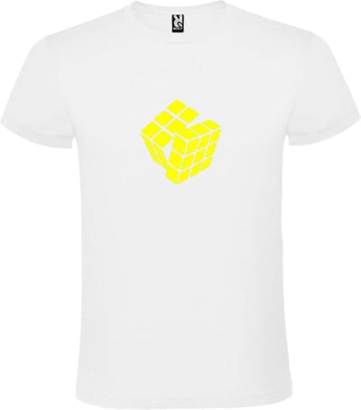 Wit T-Shirt met “ Rubik's Kubus “ afbeelding Neon Geel Size XS
