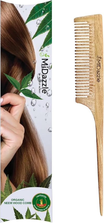 Neem Houten Kam met Fijne Tand voor Alle Haartypes - Ontwarren, Frizz en Roos Verminderen