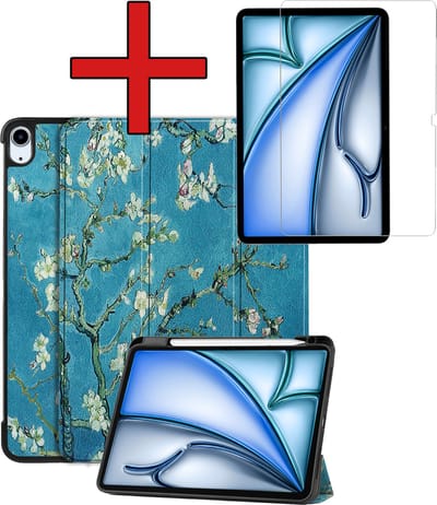 Hoesje - Geschikt voor Apple iPad Air (2024/2025/2026) - 11 inch - Met Screenprotector - Trifold Bookcase Hoes - Hard Cover Case - Met Uitsparing Geschikt voor Apple Pencil - Hardcover Book - Tablethoes - Bloesem