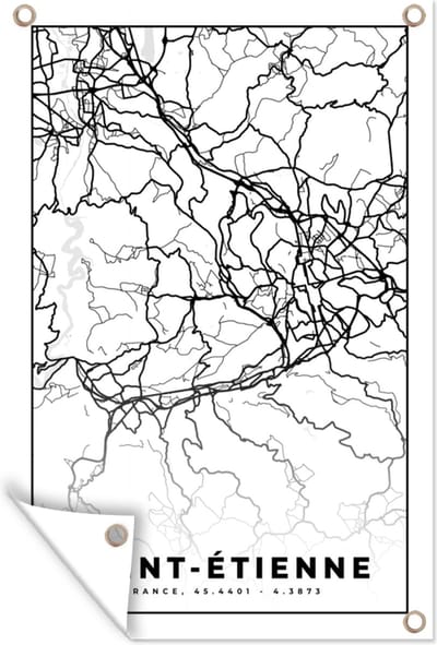 Muurdecoratie Stadskaart - Saint-Étienne - Plattegrond - Kaart - Frankrijk - Zwart wit - 120x180 cm - Tuinposter - Tuindoek