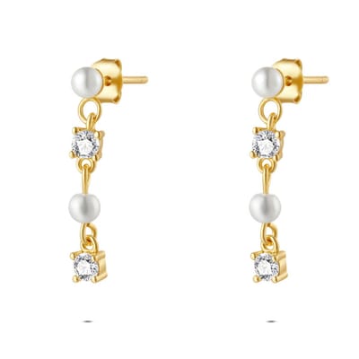 Twice As Nice Oorbellen in zilver, pareltjes en zirkonia Goudkleurig