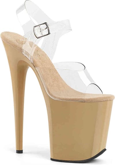 Pleaser - FLAMINGO-808 Sandaal met enkelband, Paaldans schoenen - Paaldans schoenen - 42 Shoes - Creme/Transparant