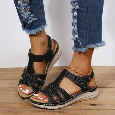 Damessandalen Nieuwe Mode Sandalen Dames Open Teen Damessandalen Comfortabele Schoenen Platte Strandsandalen Grote Maat 35 ~43 42 zwart