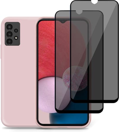 Hoesje geschikt voor Samsung A13 4G + 2x Privacy Screenprotector – Privé Gehard Glas Cover - Suède Case Rose