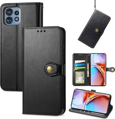 Luxe PU-leer Wallet Case met Magnetische Knop voor Motorola Edge 40 Pro _ Zwart