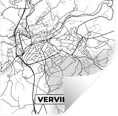 Muurstickers - Sticker Folie - Kaart – Plattegrond – Stadskaart – Verviers – België – Zwart Wit - 100x100 cm - Plakfolie - Muurstickers Kinderkamer - Zelfklevend Behang XXL - Zelfklevend behangpapier - Stickerfolie