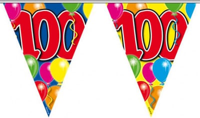 Vlaggenlijn 100 jaar - 10 meter - plastic - Leeftijd - 100e verjaardag - versiering - vlaggetjes / slinger 100 jaar geworden