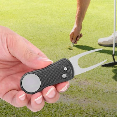 Metalen Opvouwbare Divot Golf Pitch Reparatie Balmarker Golfer Switchblade Tool(Zwart) beige