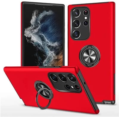 Telefoonhoesje Met Vingerring & Magneet voor Telefoohouders - Hoesje Geschikt voor: Samsung Galaxy S24 Ultra - Rood