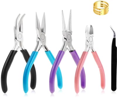 Dailygoods- Sieradentangen Set van 4 - Precisietang - Kettingtang - Draadsnijder - Knutseltang - Roestvrij Staal met Rubberen Handgrepen - Knutselgereedschap