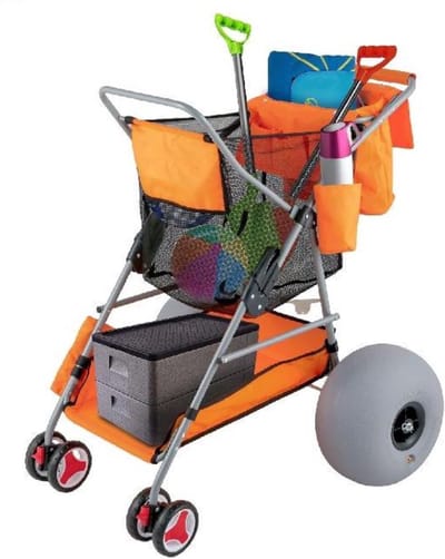 Bolderwagen Oranje - Opvouwbaar en Strandkar met pomp en luchtbanden - Voor Dagelijks Gebruik, Thuis en Professioneel Gebruik
