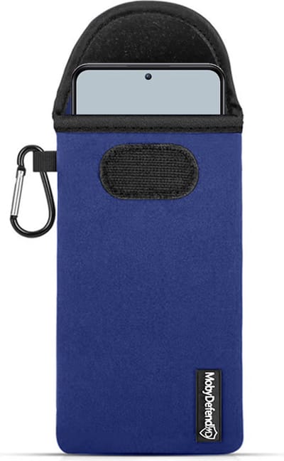 MobyDefend Hoesje - Geschikt voor Xiaomi 12T / 12T Pro - Neopreen Pouch Met Karabijnhaak - Insteek - Riemlus - Blauw