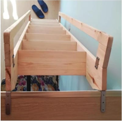 Hoogslaper Ladder - Stapelbed Klimladder - Veilig Bed Gebruik - Met Brede Treden - 100cm Hoog - Houtkleurig