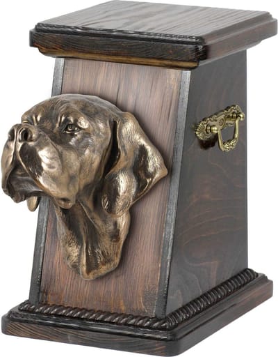 Elegante urn voor Engelse Pointer met hondenbuste ter nagedachtenis