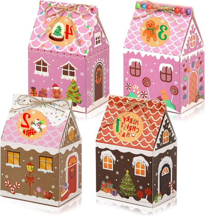 24 Stuks Kerstmis Peperkoek Cadeau Dozen, Schattige Feestelijke Snoep- en Traktatendozen voor Familie en Feestjes