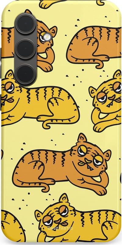 Casetastic hoesje geschikt voor Samsung Galaxy S24 - Dubbellaagse bescherming - Tijger dromen - Fashion Case - Crème Goud Olijfgroen