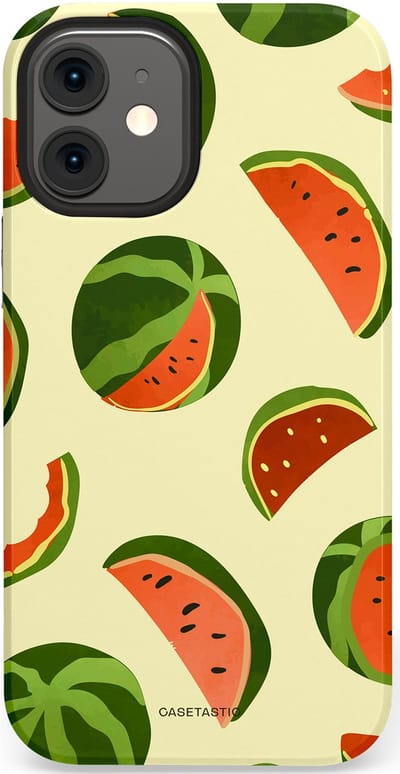 Casetastic Hoesje Geschikt voor Apple iPhone 12 Mini - Stijlvolle Beschermende Duo-layer Case - Watermeloen Festijn