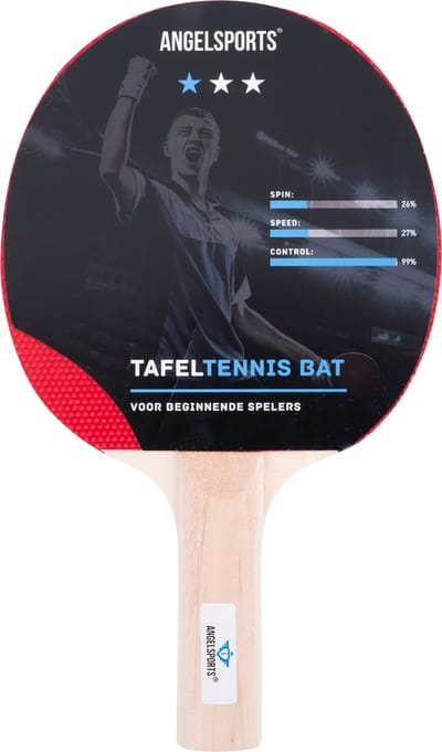Tafeltennisbat 1 Ster – Recht Houten Handvat – Nopjesrubber – Plywood – Ping Pong – Recreatief gebruik – Longfield