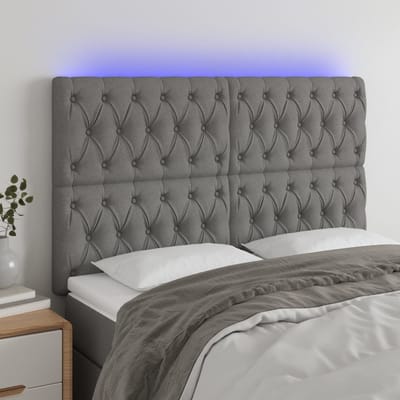 vidaXL - Hoofdbord - LED - 144x7x118/128 - cm - stof - donkergrijs