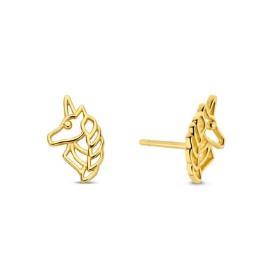 New Bling 9NBG-0771 Gouden Oorknopjes Unicorn - Oorbellen - Paardenhoofd - 9,7x6,5mm - Oorstekers - 14 Karaat - Goud