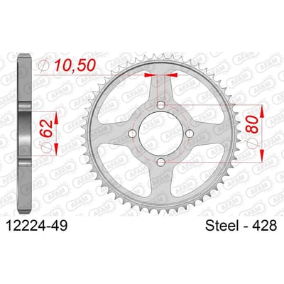 Stalen tandwiel Afam 428 49 dents