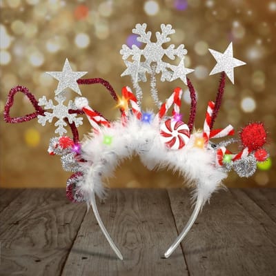 Luminous Kerst Hoofdband met Glanzende Sneeuwvlokken en Sterren, LED Haaraccessoires voor Vrouwen en Meisjes, Feestelijke Verlichting voor Kerstmis en Feestdagen