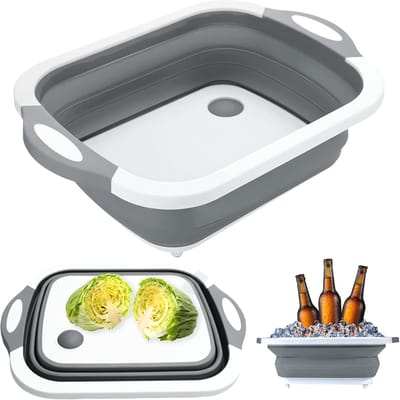 Opvouwbare 3-in-1 Snijplank en Afvoermand voor Camping en Keuken
