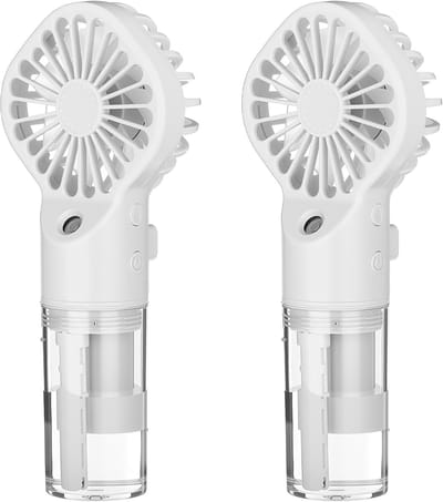Handventilator - Mini Ventilator - Draagbare mini ventilator - Met sproeifunctie - 4 snelheden - Ventilator op oplaadbare batterij - Voor reizen buitensporten kamperen kantoor - Wit - 2 Stuks