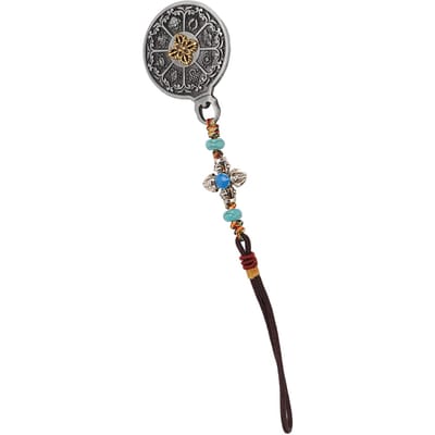 Pendentif Tibétain Miroir Bronze Antique Pendentif Religieux Symboles Auspicieux Bijoux Tibétains pour gray
